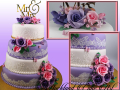 LILAC WITH PINK ROSES WEDDING CAKE